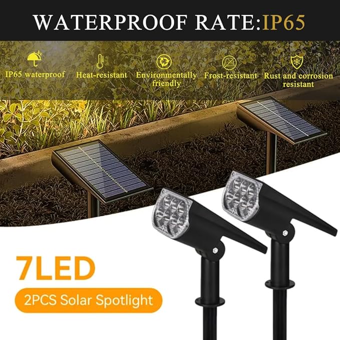 Solar Spot Lights Outdoor, 2 Pack 300LM IP65 Waterproof Solar Landscape Lights with 2000mAh Battery for Pathway, Garden, Yard, Patio（Warm White）