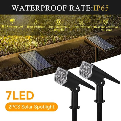 Solar Spot Lights Outdoor, 2 Pack 300LM IP65 Waterproof Solar Landscape Lights with 2000mAh Battery for Pathway, Garden, Yard, Patio（Warm White）