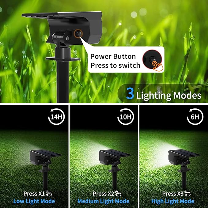 Solar Spot Lights Outdoor 2 Pack, [46 LED/3 Modes] Solar Landscape Spotlights Waterproof, 2-in-1 Auto On/Off Solar | Lumora