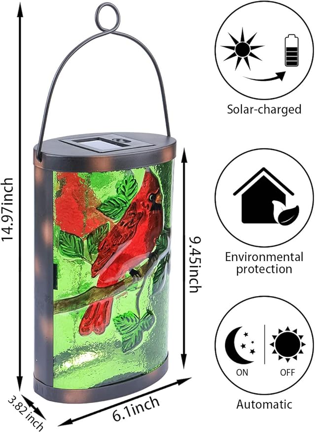 Hanging Solar Lantern Outdoor Decorative Waterproof LED Solar Cardinal Lights Tabletop Lamp for Outdoor Patio Garden | Lumora