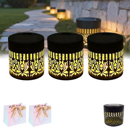 Decorative Solar Mandala Lights, Solar Mandala Lights Outdoor, Metal Solar Powered Outdoor Deck Step Wall Lights, Mandala Theme Waterproof Fence Light for Garden Post Patio Backyard (3pcs-C)