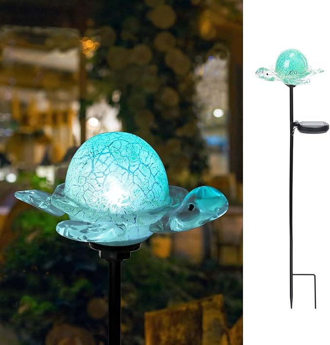 Bshine Solar Garden Decoration Outdoor Turtle Lights, Hand Blown Glass Waterproof Solar Light Stake Decorate Paths, Pathways, Lawns and Yards Art for Mom Gifts