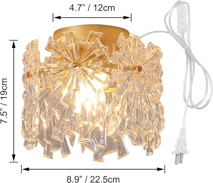 No Wiring Needed Mini Gold Crystal Chandeliers, Semi Flush Mount Light Fixture, 15ft Plug-in - Outdoor Wall Light | Lumora