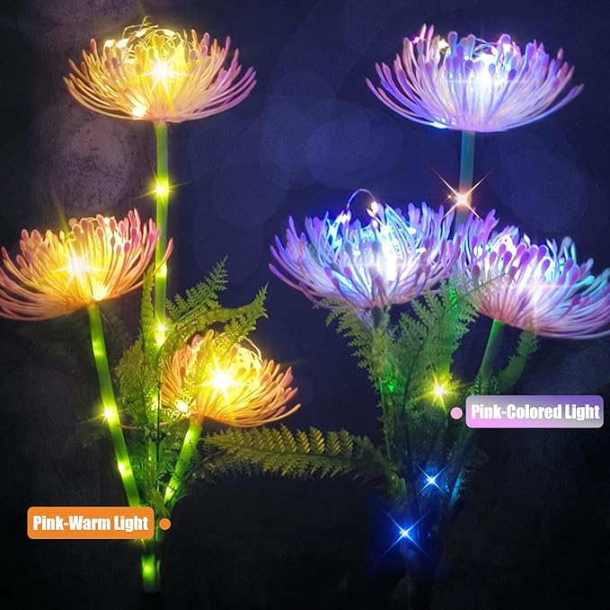 AVEKI Outdoor Solar Garden Lights, 2 Pack Solar Equinox Flowers Lights Colored LED Beads IP65 Waterproof Landscape Lights Outside Lights for Yard Lawn Patio Women's Gift (Warm Light)