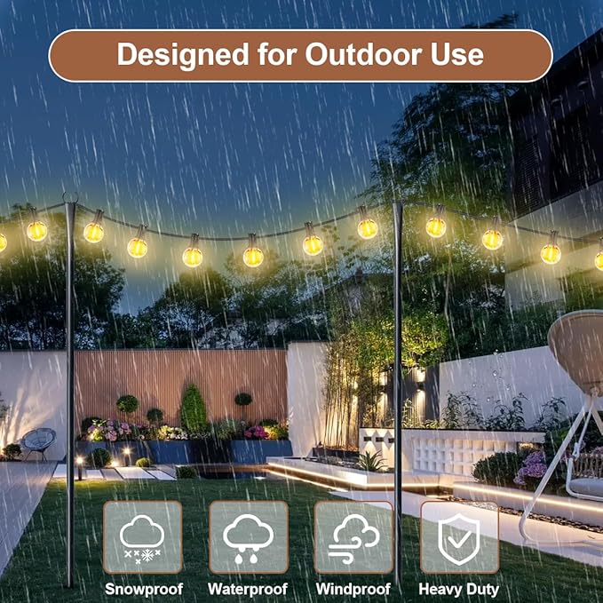 4 Pack String Light Poles for Outside, Heavy-Duty Metal Light Poles for Outdoor String Lights with Fork, Adjustable | Lumora