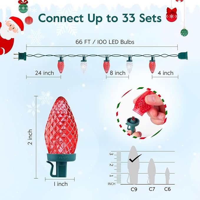 Brightown C9 LED Christmas Lights Outdoor, 66 ft 100 LED Strawberry String Lights, Waterproof Commercial Grade | Lumora