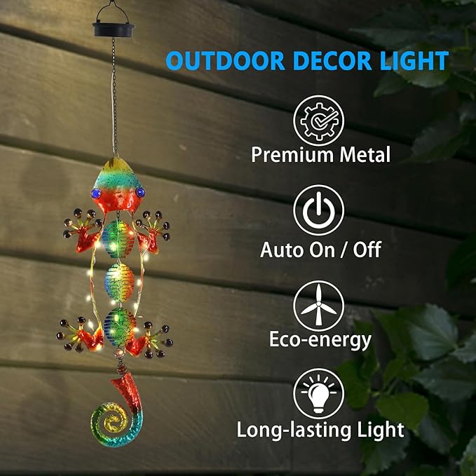 Gecko Solar Outdoor Lights Hanging Lanterns Metal Decorative Lights for Backyard Porch Patio Yard Balcony Teepee Lawn Pathway……