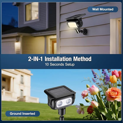 Solar Lights Outdoor, Motion Sensor Outdoor Solar Spotlights Waterproof, Outside Wall Lights, Outdoor Lights Solar Powered for Garden/Patio/Yard/Lawn/Backyard, Warm Yellow Light, 4 Packs