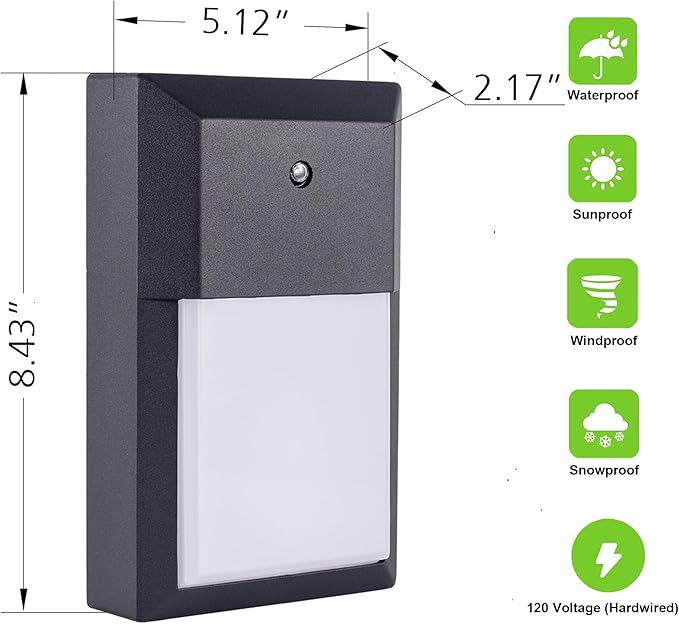 LIT-PaTH Dusk to Dawn Outdoor Wall Lantern, LED Wall Sconce for Porch Lighting Fixture, 12W 1000 Lumens, Aluminum Housing Plus PC, 2-Pack, 3000K-Black Finish