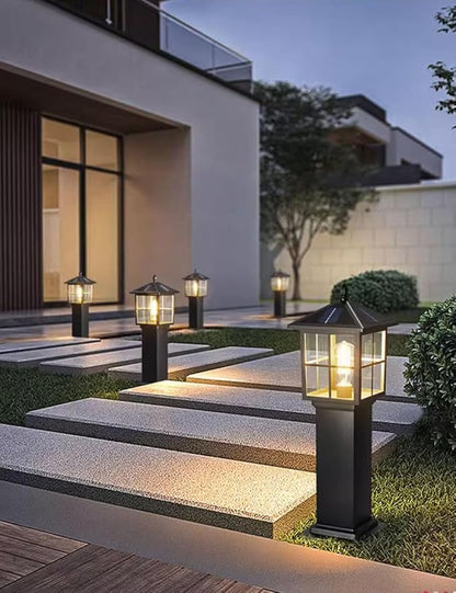 Solar Square Landscape Lights 23.6" Outdoor Solar Pathway Light Glass Bollard Lantern Auto On/Off Solar Garden Floor Lamp 3-Color Waterproof Solar Path Light For Lawn Courtyard Walkway Driveway