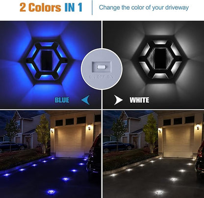VOLISUN Solar Dock Lights, 16-Pack Waterproof Outdoor LED Aluminum Dock Lighting Warning Step Lights for Driveway (Blue+White, 2 Colors in 1), Auto On/Off