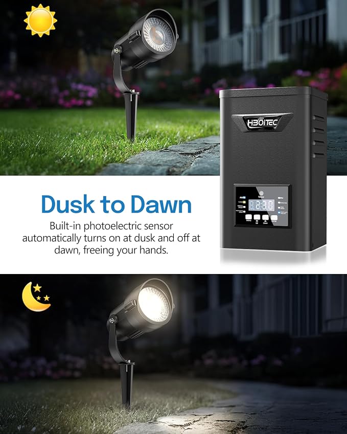 HIBOITEC 12W Low Voltage Landscape Lighting with 400W Transformer Photocell Sensor and Timer Connectors Spotlights | Lumora