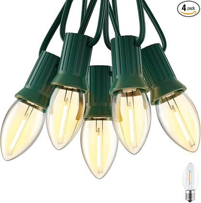 Brightown 50FT C7 Clear LED Christmas String Lights Outdoor, Connectable with 50+2 Bulbs(2 Spare) 0.6W Bulbs, Vintage Hanging Lights for Xmas Holiday Party, Patio, Roofline House Decor