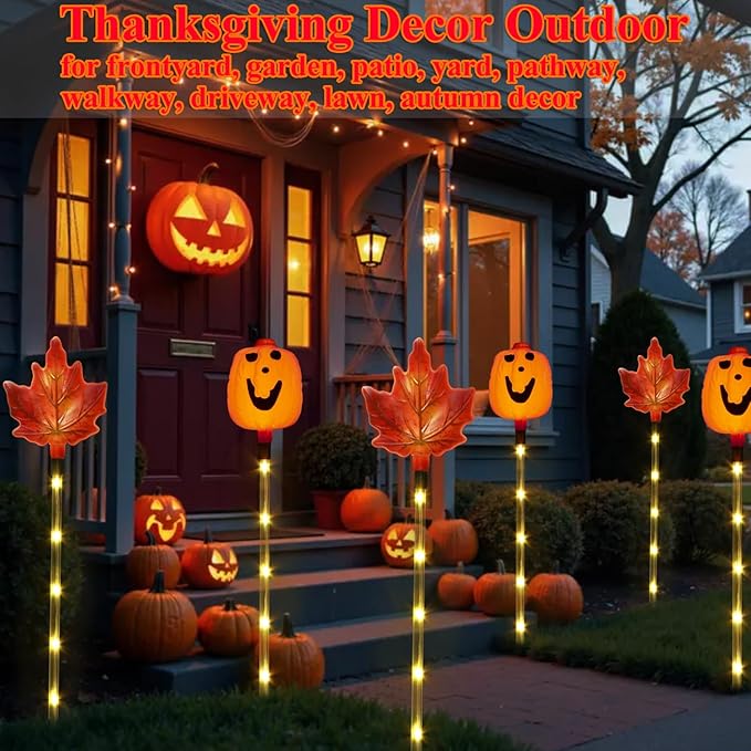 6 Pack Fall Decor Solar Maple Leaf Pumpkin Lights for Thanksgiving Decorations Outdoor,Waterproof Solar | Lumora