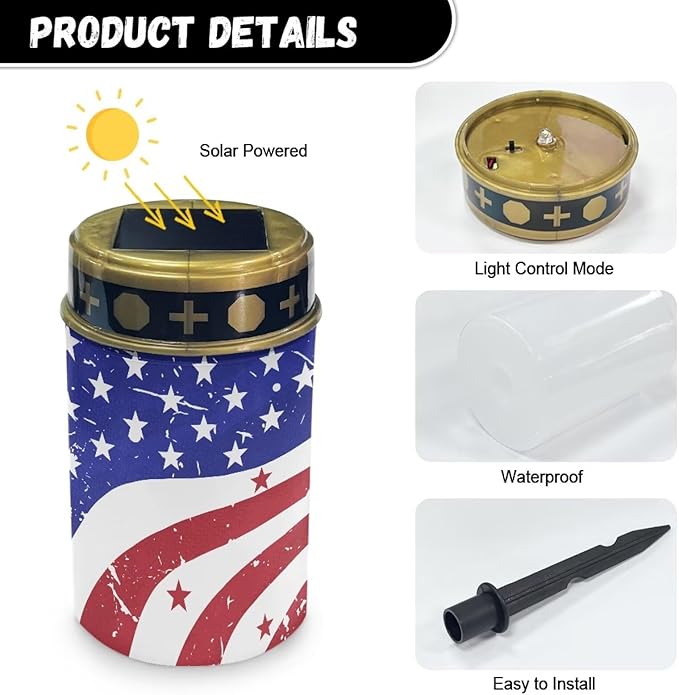 Solar Garden Lights Outdoor Waterproof Decorative Solar Lights Outdoor Solar Lights for Garden Yard Patio Lawn Outdoor Decor-American Flag