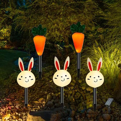 Spring Solar Lights Outdoor | Easter Bunny Carrot Waterproof Garden Lighting,Walkway Stake Light,for Garden Yard Patio Porch Lawn Walkway Courtyard Landscaping