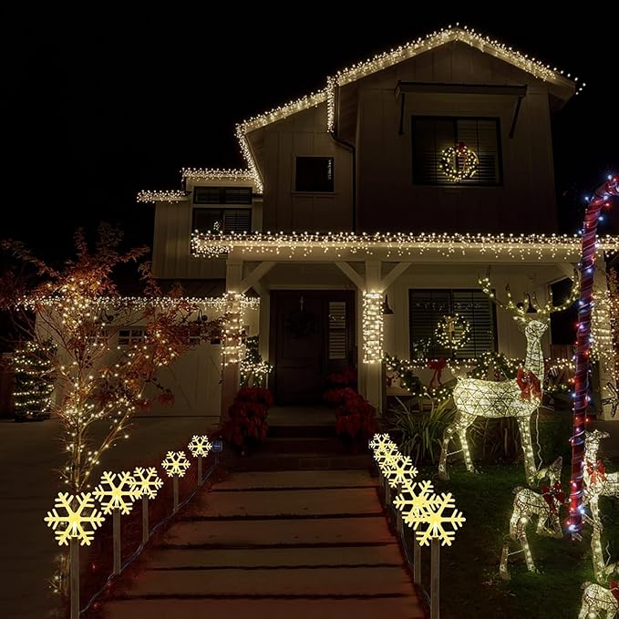 BRIGHTDECK Snowflake Solar Christmas Decorations Outdoor, 5 Pack LED Christmas Pathway Lights, Waterproof Snowflake Pathway, Stake Lights for Garden Decor(5Pcs Warm White)