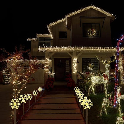 BRIGHTDECK Snowflake Solar Christmas Decorations Outdoor, 5 Pack LED Christmas Pathway Lights, Waterproof Snowflake Pathway, Stake Lights for Garden Decor(5Pcs Warm White)