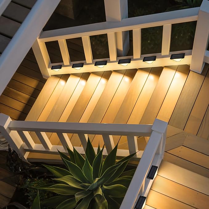 SOLPEX 6 Pack Four-Sided Illumination Solar Step Lights for Outside, Solar Stair Lights Outdoor, Solar Railing Lights Outdoor Waterproof with 33 LEDs for Steps, Stair, Deck, Porch (Warm White)