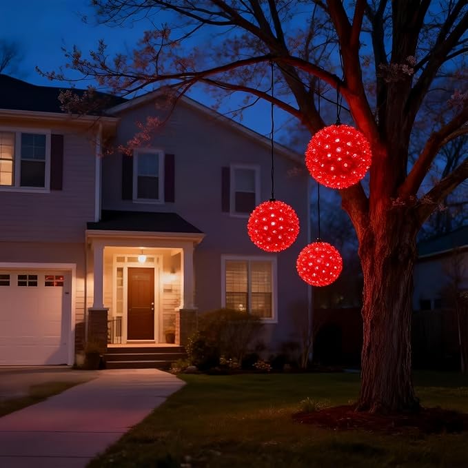 LUCKY SHINE 7.5" Starlight Sphere Lights with 100 Count Red LED Lights, UL Listed and Commercial Grade, for Indoor and Outdoor Christmas Trees, Proches, Patio.