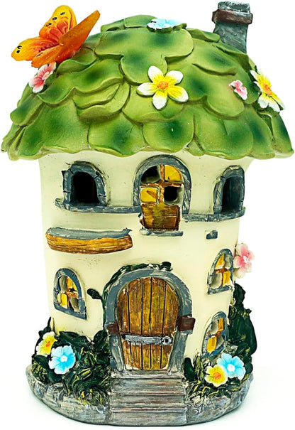 Solar Garden Figurine Lights, Large Resin Mushroom House Decorative Statue Waterproof Outside Ornament for Patio Yard Lawn Balcony (Green)