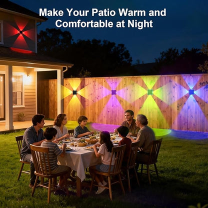 Solar Fence Lights Outdoor, New 4-Way Lighting Fence Lights Solar Powered with 8 Modes Warm White/RGB, IP65 Waterproof Solar Wall Light for Backyard Wall Pathway Deck Patio Decor - 12 Pack