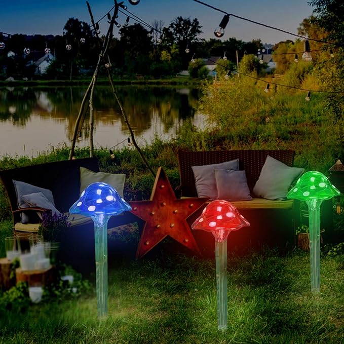 3pcs Solar Powered Simulation Mushroom Stake Lights, Outdoor Save Energy Garden Ground Light Ornament for Yard Patio Lawn Park Footpath Villa Decoration(#1)