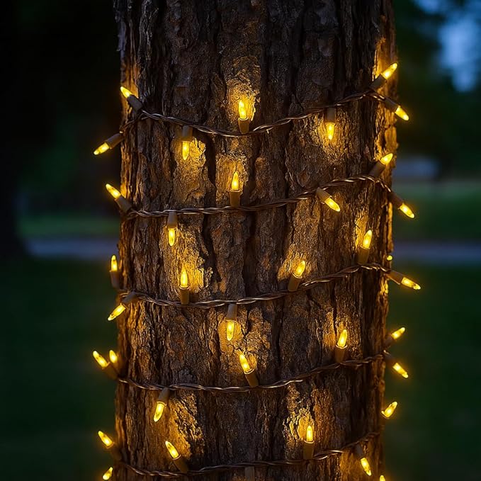 Novelty Lights 50 Feet 100 Bulbs Traditional Incandescent Mini Lights, Yellow on Brown Wire with 6" Spacing | Lumora