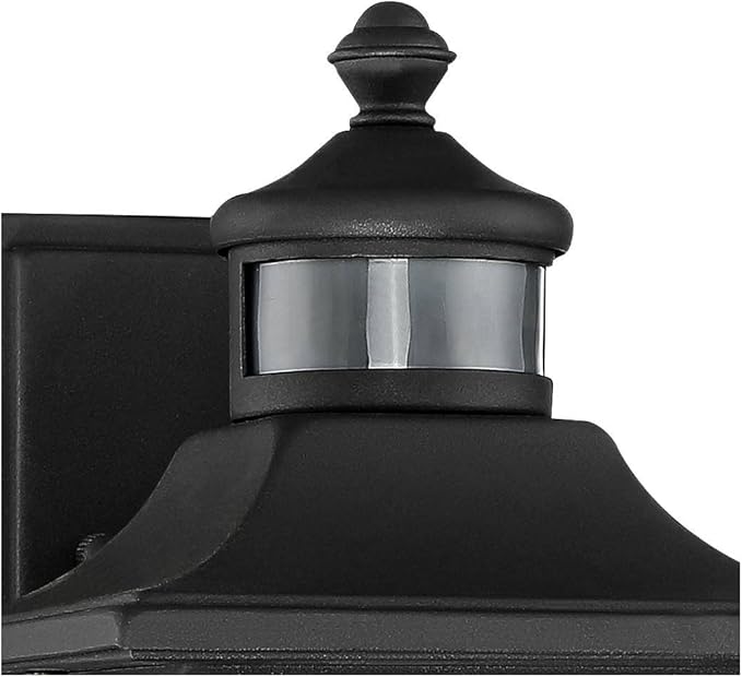 John Timberland Moray Bay Industrial Outdoor Wall Light Fixture Black Steel 11 1/2" Seedy Glass Motion Sensor Dusk to Dawn for Exterior House Porch Patio Outside Deck Front Door Garden Home