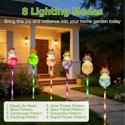 AVEKI 6 Pcs Easter Bunny Solar Pathway Lights Outdoor, Stake Lights with 8 Lighting Modes, Waterproof Outdoor Garden Lights for Easter Decorations Yard Pathway (Bunny)
