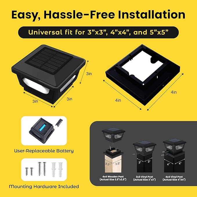 Brighticonic Solar Post Cap Lights Outdoor for 4x4, 3x3 – Auto On/Off Post Lights Solar Powered - Easy Install | Lumora