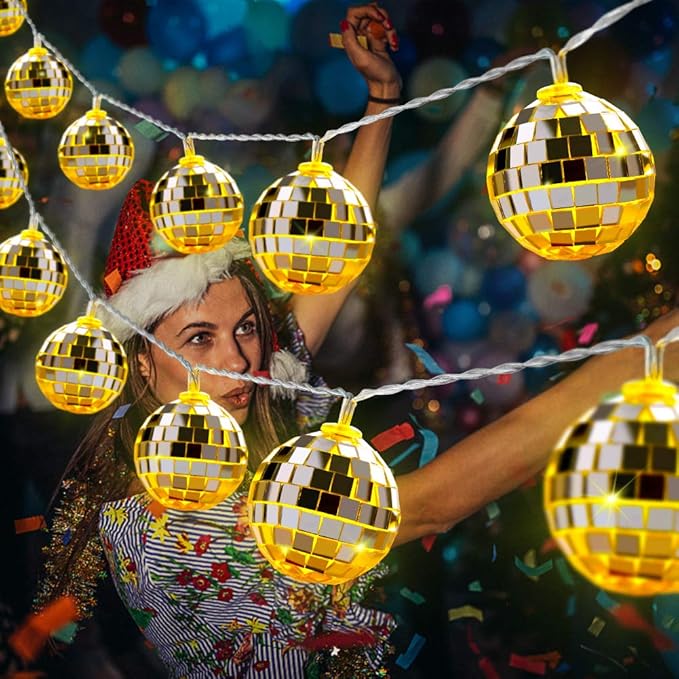 AceList 50 LED Disco Ball Mirror LED Party Light String Christmas Lanterns for Holiday Wall Window Tree Decorations Indoor Outdoor Patio Party Yard Garden Kids Bedroom Living(Warm White)