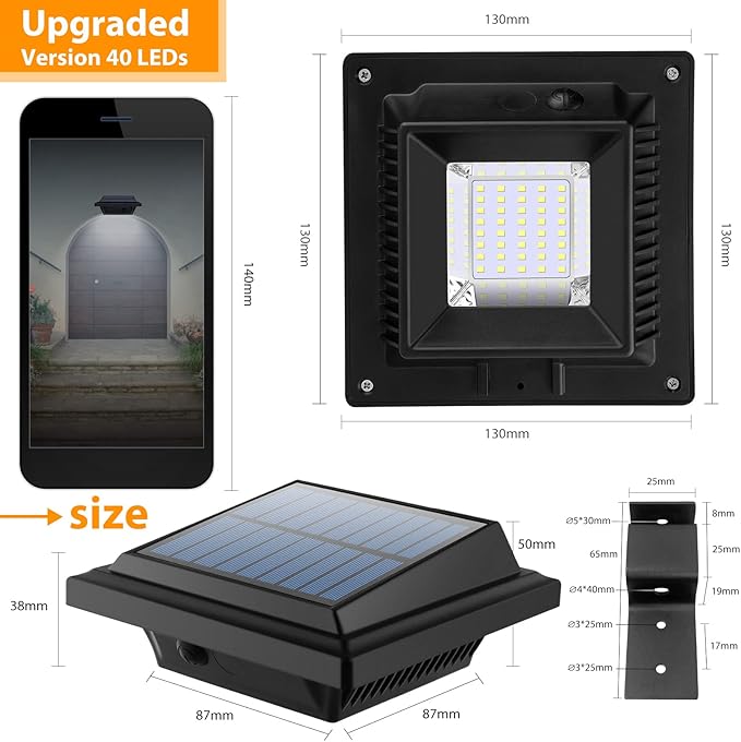 UniqueFire Solar Gutter Lights Outdoor, 40 LEDs Bright Solar Powered led Fence Light Deck Lights Waterproof for Wall, Deck, Fence, Stair, Step and Yard (Black,Cool White-8 Pack)