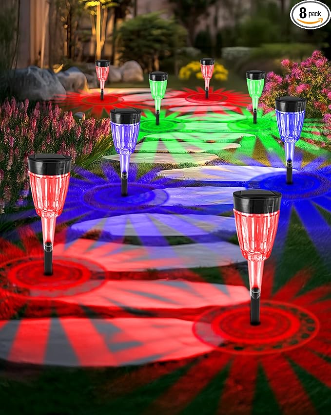 FREECUBE 8 Pack Solar Pathway Lights Outdoor,Multicolor Pathway Lights Auto On/Off, 4 Modes, IP65 Waterproof LED Solar Powered Garden Light for Yard Patio Garden Walkway Holiday