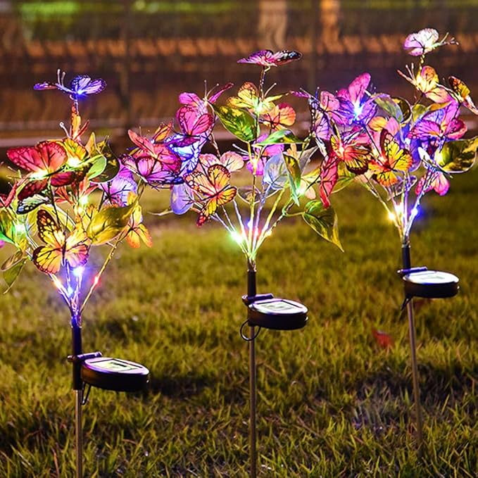 Solar Lights Outdoor Garden Decorative, Solar Flowers Outdoor Waterproof,Solar Garden Decor, Solar Lights for Outside Pathway,Patio,Yard,Outdoor Solar Decorations,Christmas Gardening Gifts (4Pack)