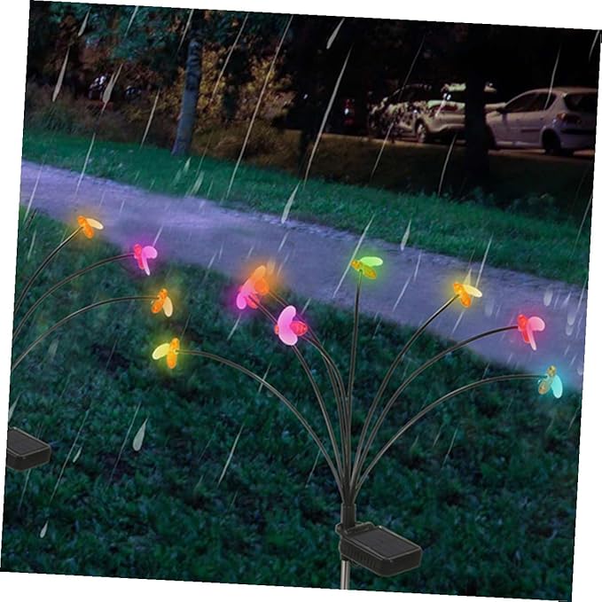 ARTIBETTER 2pcs Solar Powered Bee Stake Lights, 8-Bulb Decorative Outdoor Garden Solar Lights for Yard, Lawn, Pathway, Weatherproof Landscape Lighting