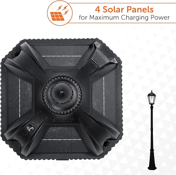 Gama Sonic Solar Outdoor Lamp Post Light, Black Cast Aluminum and Beveled Glass Panels, 10-Year Royal Bulb, Warm | Lumora