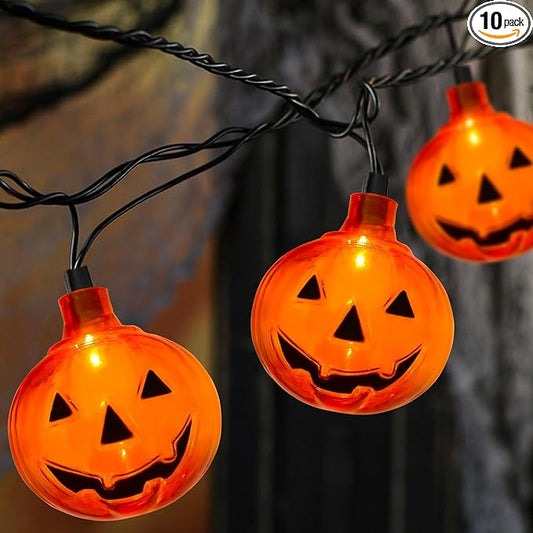 SUNSGNE Pumpkin String Lights, 8.5ft Halloween String Lights with 10 Smiling Jack-O-Lantern Pumpkin Light for Indoor Outdoor Party Decorations