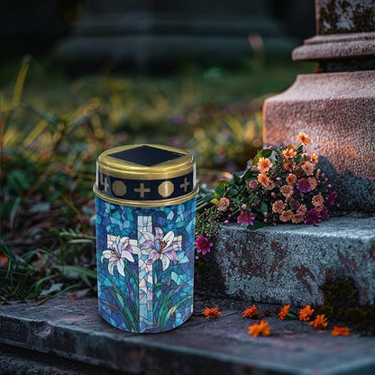 Solar Garden Lights for Cemetery Outdoor Garden, Cross Eternal Lights for Grave Decorations