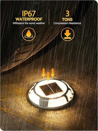 Solar Driveway Lights Dock Light Waterproof 12 Pack, 2 Colors in 1 Outdoor LED Solar Deck Lights, Solar Powered Walk Way Lights Road Marker for Warning Stair Pathway Patio (Warm & Cool)
