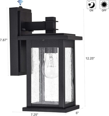 MICSIU 12.25" Dusk to Dawn Sensor Outdoor Wall Light, Textured Black Exterior Wall Sconce with Clear Seedy Glass, Anti-Rust Porch Light Fixtures for House, Garage, Patio, E26 Base, ETL Listed