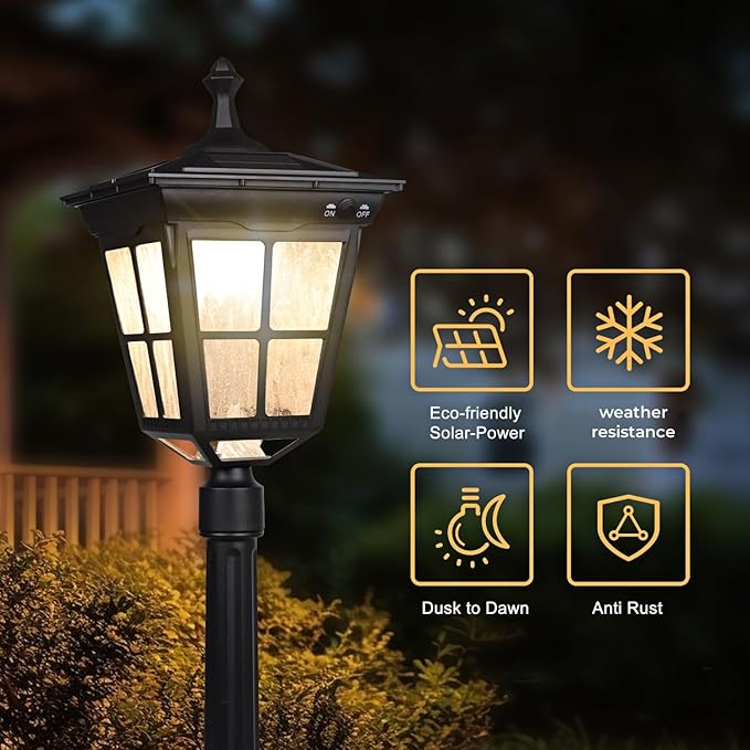 Kemeco Solar Post Light, ST4311AC Dusk to Dawn Outdoor Bright Post Lamp Solar Powered for Yard Garden Patio Deck | Lumora