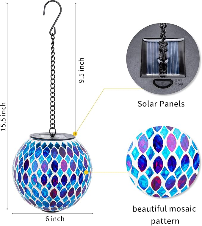 VCUTEKA Hanging Solar Lanterns Mosaic Solar Lights with Hook Up, Outdoor Garden Lights Decor for Yard Tree Fence | Lumora