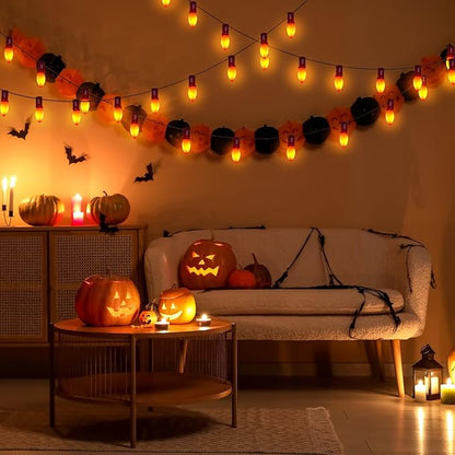 Abeja C7 Orange LED String Lights 25Ft Outdoor Orange String Lights with 27 Ceramic Orange Bulbs (2 Spare), Hanging Halloween Decorations Lights for Home Yard Camper Party Lights
