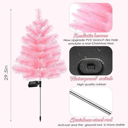 Solar Christmas Tree Stake Lights - Waterproof Xmas Tree & Pathway Lights (Pink, 2pcs)