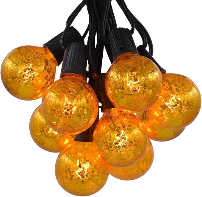 Hometown Evolution, Inc. Gold Outdoor Patio String Lights (10 ft, G50 Gold 2" Bulbs - Black Wire) | Lumora
