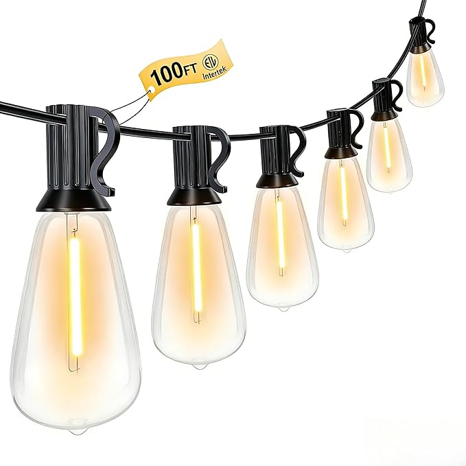 GPATIO Outdoor String Lights, 100FT Shatterproof Patio Lights, IP65 Waterproof Dimmable Outside Hanging Light, Connectable LED Outdoor Lights for Backyard, Porch, Deck, Balcony, Garden, Home Decor