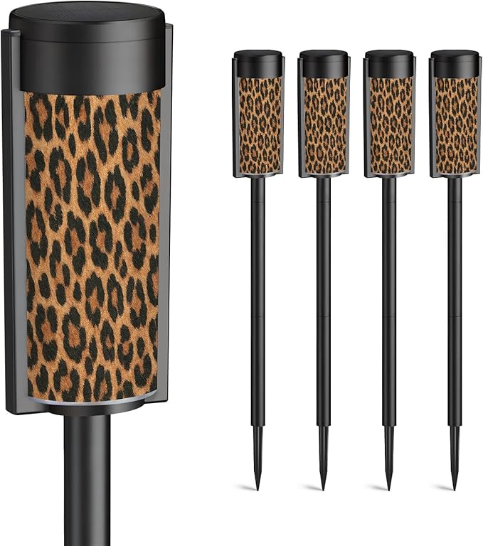 4 Pack Solar Pathway Lights Outdoor Waterproof Animal Skin Leopard Seamless Design Leopard Cheetah Panther Fur Solar Garden Lights LED Landscape Lighting for Yard Walkway Lawn Garden Decor