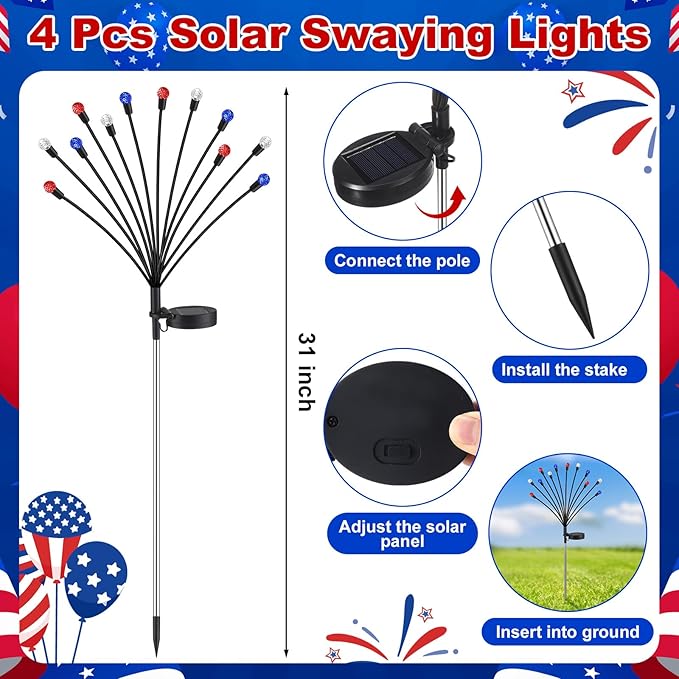4 Pcs Solar Firefly Lights for Garden Swaying Lights Decoration Outdoor Garden Fairy Light for Yard Pathway Patio Lawn Waterproof Firefly Stake for Outside Holiday Decor(Pineapple Ball)