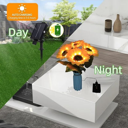 Solar Garden Lights Outdoor& Indoor-4 Pack Sunflower Lights with Remote, 8 Modes Home Garden Decor,Sunflowers Gifts for Mom Women Grandma Birthday, Patio Yard Pathway Wedding
